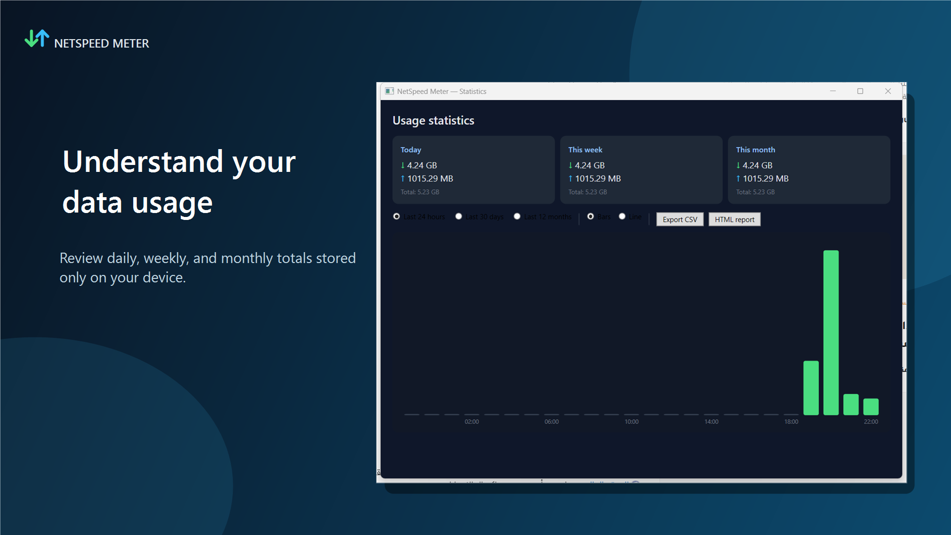 إحصائيات استخدام البيانات المحلية في NetSpeed Meter